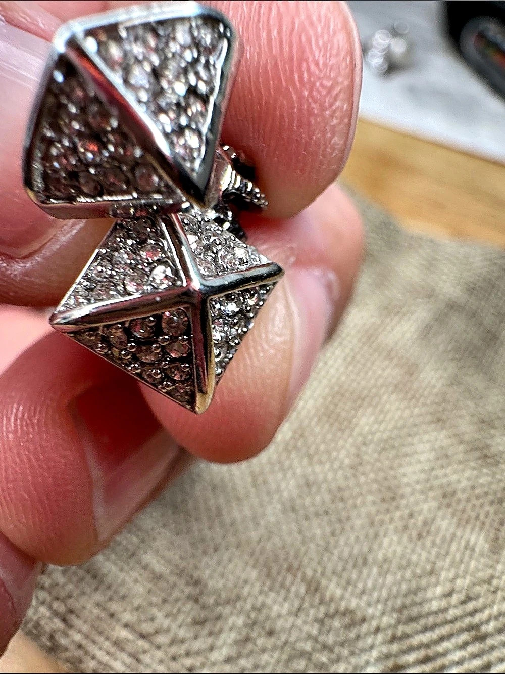 Geometric Pavé Earrings in Silver Like New
